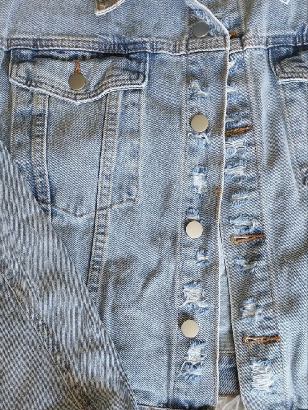 Light Blue Distressed Denim Jacket - Women's Jean Jacket - Picture 3 of 4